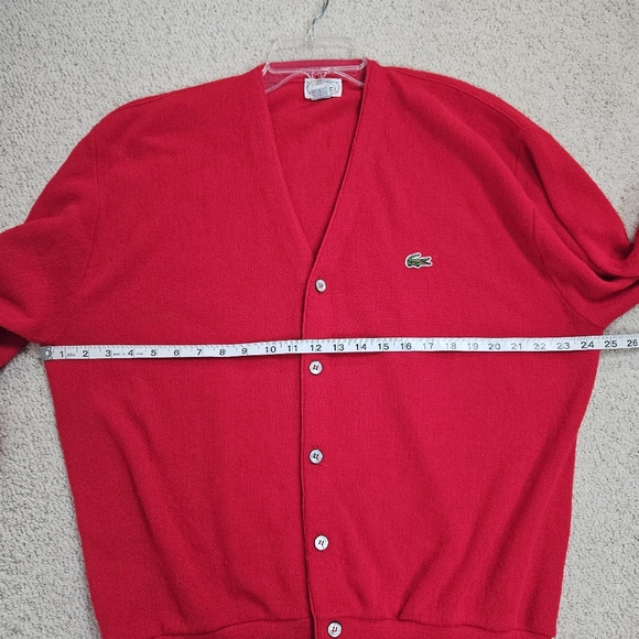Flawed Vintage IZOD Lacoste Red Cardigan Sweater Mens USA Preppy Button Up Large - Picture 7 of 9